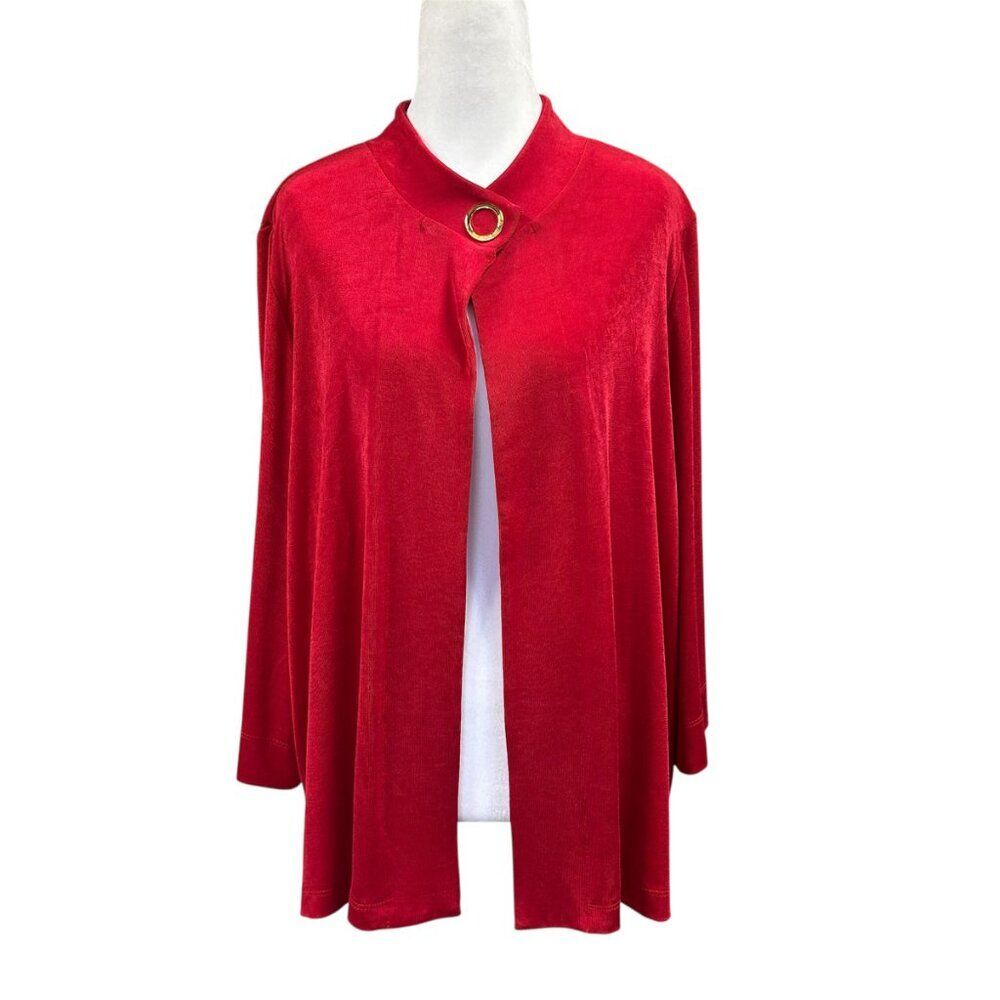 Chicos Travelers Classic Cropped Jacket Slinky Knit One Button Cardigan Sz 3 XL